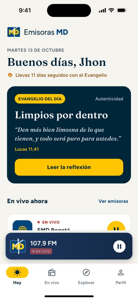 Hoy: el Evangelio del día, la emisora en vivo y la racha de días seguidos