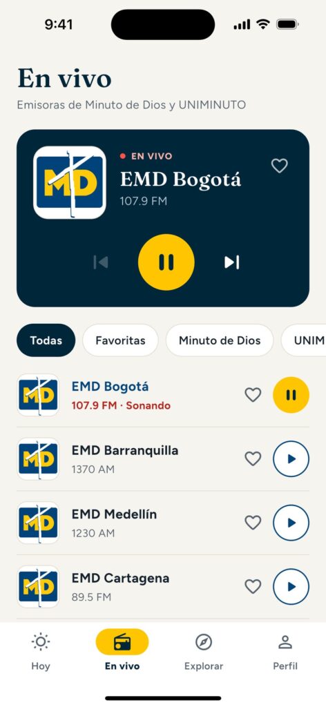En vivo: la red de emisoras con favoritas y filtros