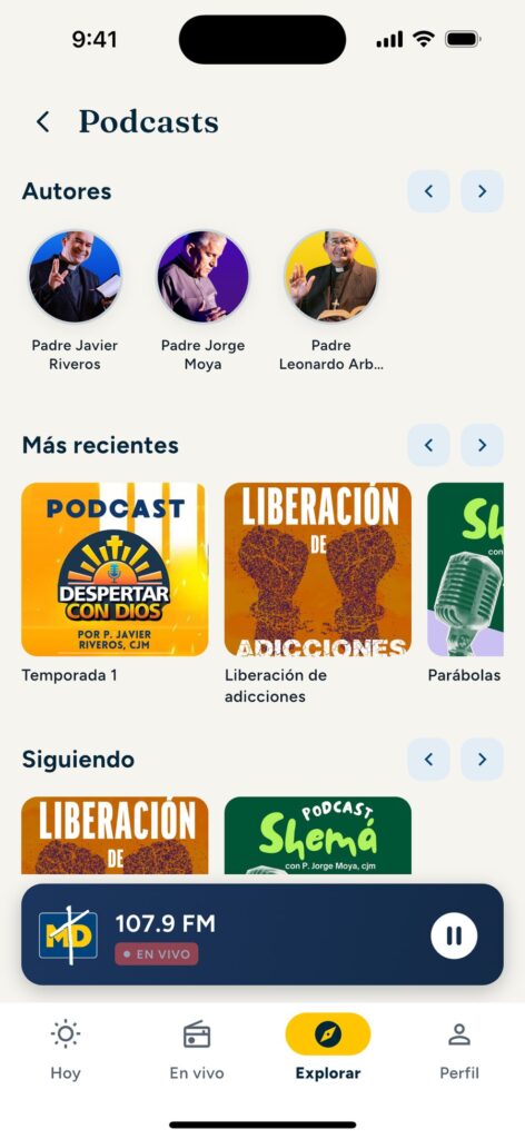 Podcasts por autor, recientes y los que sigues