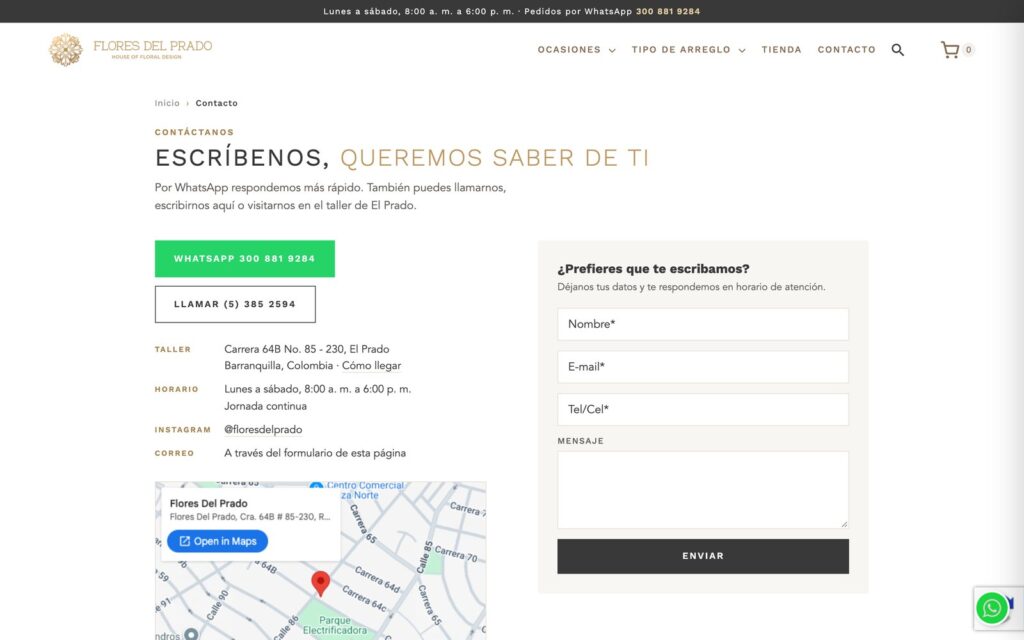 Contacto con mapa del taller, horario y canales de atención