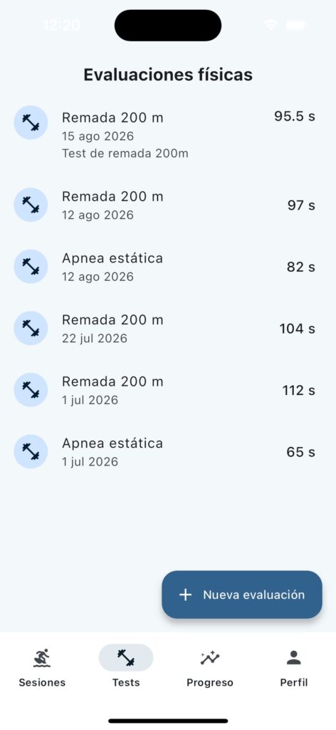 Evaluaciones físicas con su historial